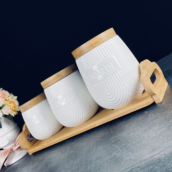140-074 Набор из 3 банок 1000/600/320мл на подставке BAMBOO в под.уп.(х8)Фарфор