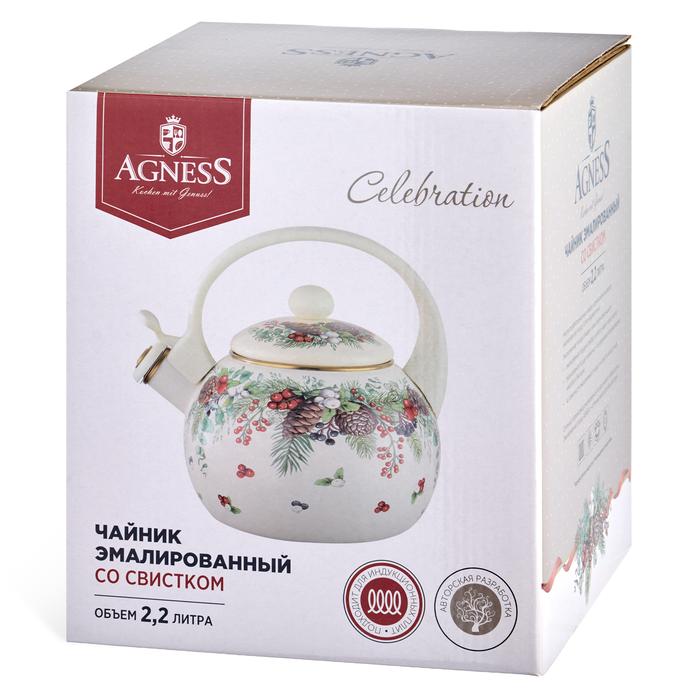 ЧАЙНИК AGNESS ЭМАЛИРОВАННЫЙ СО СВИСТКОМ СЕРИЯ 