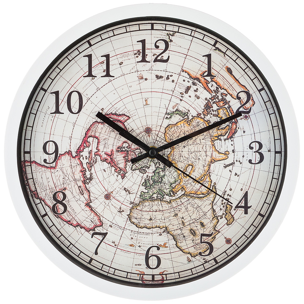 220-378 ЧАСЫ НАСТЕННЫЕ КВАРЦЕВЫЕ "WORLD MAP" ДИАМЕТР=31 СМ. ДИАМЕТР ЦИФЕРБЛАТА=27,5 СМ. (КОР=6ШТ.)