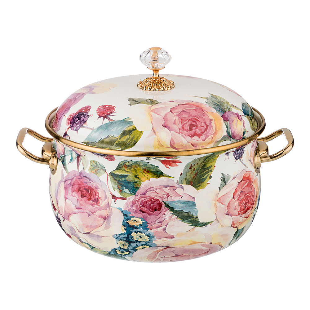 950-023 КАСТРЮЛЯ ЭМАЛИРОВАННАЯ AGNESS С КРЫШКОЙ, СЕРИЯ ВИНТАЖ, 3,8Л, ДИАМЕТР=20СМ (КОР=4ШТ.)