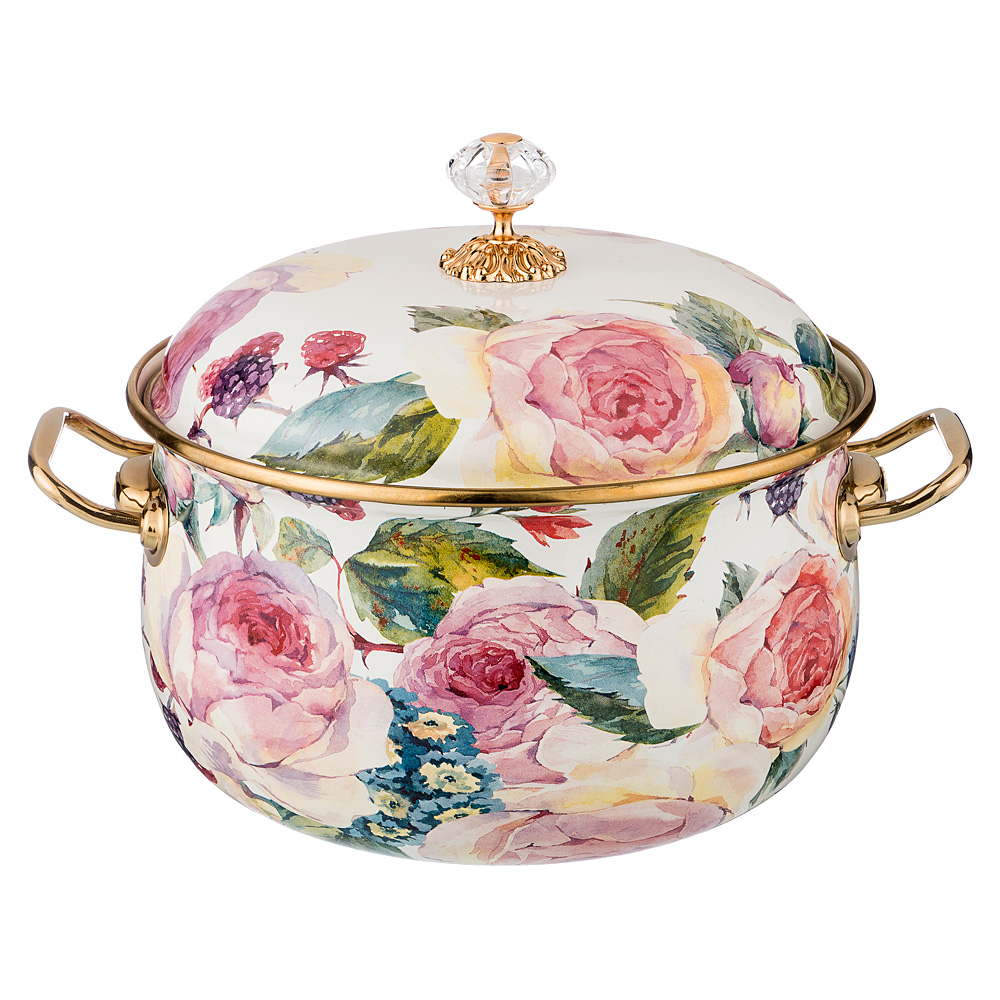 950-024 КАСТРЮЛЯ ЭМАЛИРОВАННАЯ AGNESS С КРЫШКОЙ, СЕРИЯ ВИНТАЖ, 4,8Л, ДИАМЕТР=22СМ (КОР=4ШТ.)