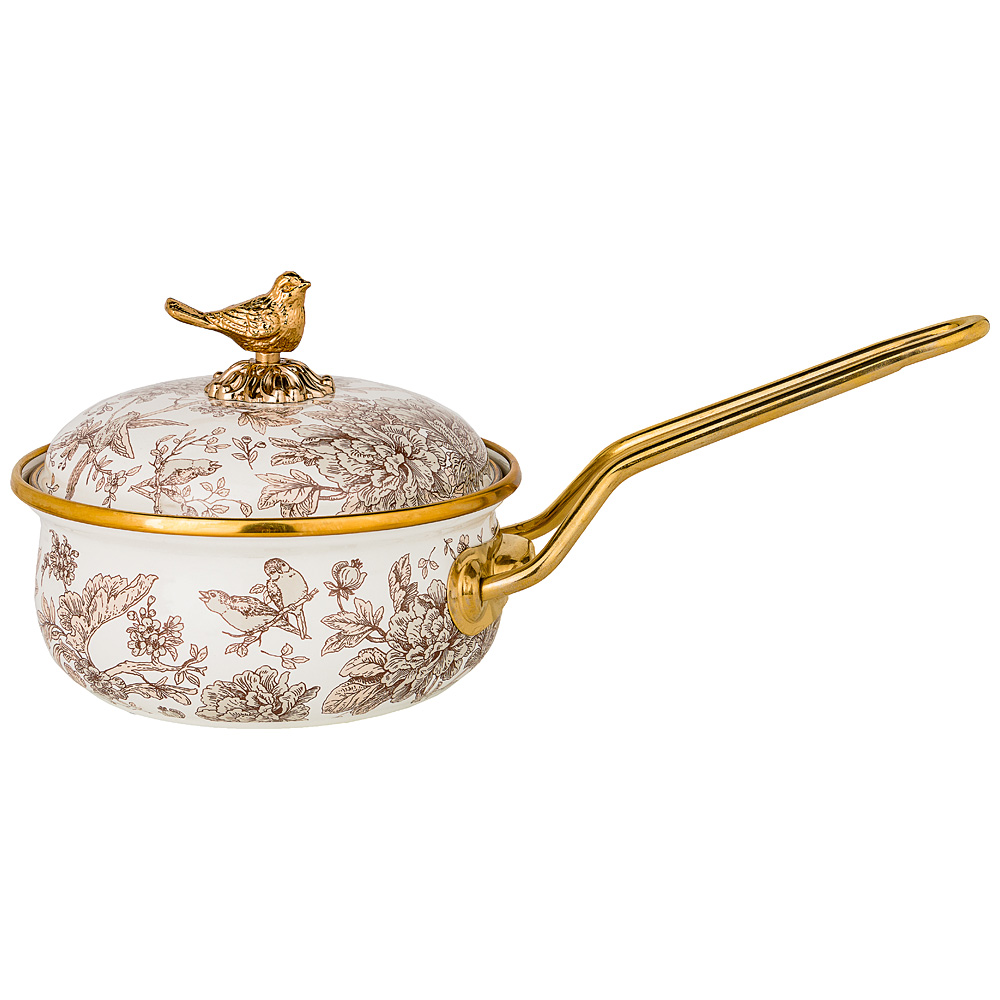 950-080 КОВШ AGNESS ЭМАЛИРОВАННЫЙ, СЕРИЯ ROYAL GARDEN 14СМ / 0,9Л D=14 СМ  ДЛИНА=31СМ ПОДХОДИТ ДЛЯ ИНДУКЦИОН
