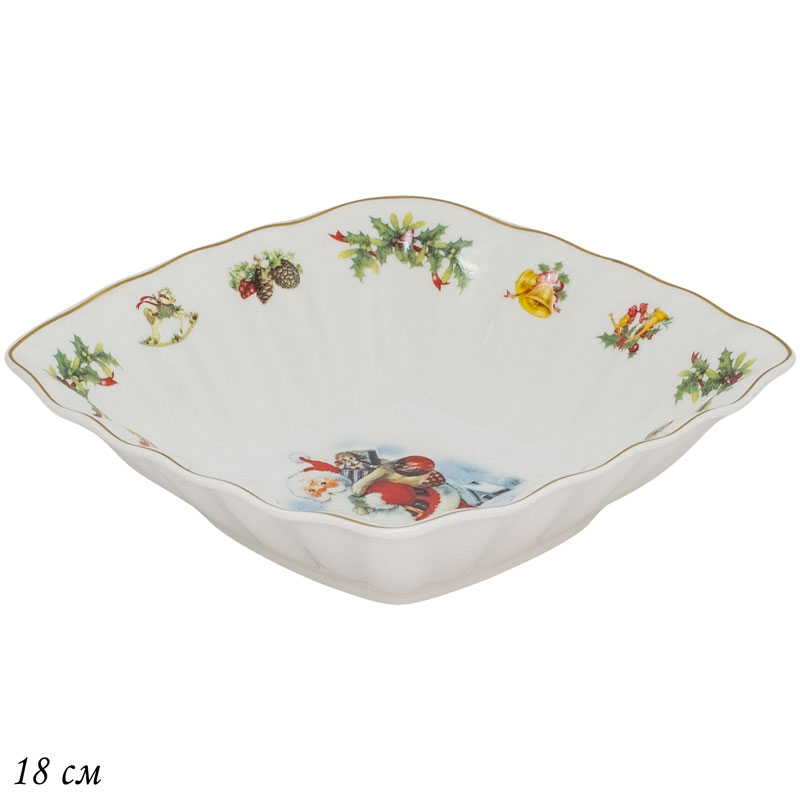 205-348 Квадратный салатник 15x15x4см  НОВЫЙ ГОД  в под.уп.(х36)Фарфор