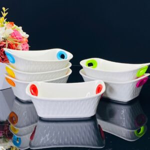 142-064 Набор из 6 прямоугольных салатников 15см с силикон.ручками в под.уп.(х6)