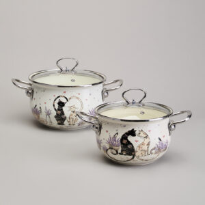 943-102 НАБОР КАСТРЮЛЬ ЭМАЛИРОВАННЫЙ, СЕРИЯ "LAVENDER CATS" 4ПР. 2,0/2,8Л ДИА.18/20СМ