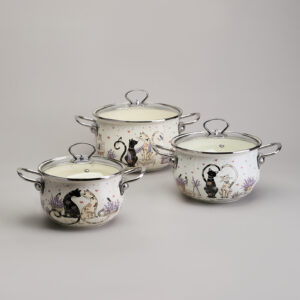 943-107 НАБОР КАСТРЮЛЬ ЭМАЛИРОВАННЫЙ, СЕРИЯ "LAVENDER CATS 6ПР. 2,0/2,8/3,8Л ДИА.18/20/22СМ