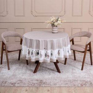 СКАТЕРТЬ "FAMILY FARM" КРУГЛАЯ 190 СМ , 100% ХЛОПОК, КЛЕТКА , ТВИЛ, ПРОПИТКА