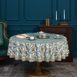 СКАТЕРТЬ КРУГЛАЯ "ЛИСТЬЯ МОРРИСА" GOLD STRIPE D150 СМ , 100% ХЛОПОК , ТВИЛ, ПРОПИТКА